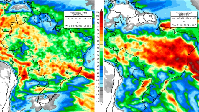 Chuvas melhor distribuídas e em maior volume deverão chegar ao BR na virada de 23 para 24; calor continua