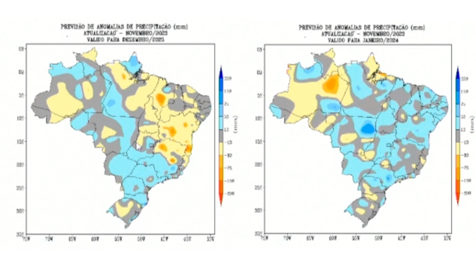 Centro-Oeste registra volta das chuvas generalizadas, porém com volumes abaixo da média; já para o Matopiba, chuvas regulares só em janeiro