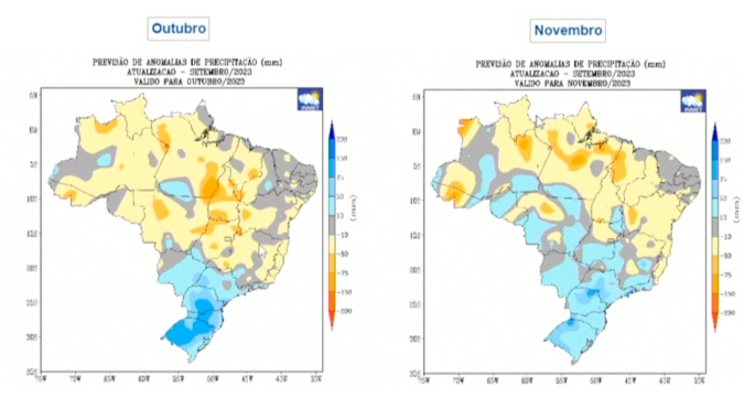 Depois do calorão, chuvas voltam à região central do país nesta semana, mas ainda de forma irregular; chuvas plantadeiras só em Novembro