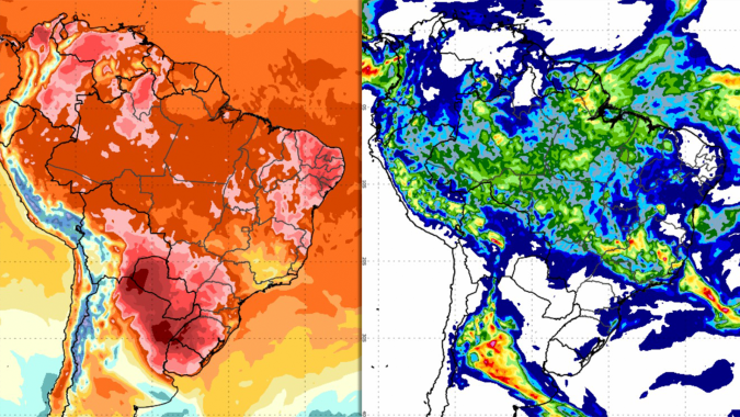 Final de semana com temperaturas elevadas no Sul e permanência da chuva no Brasil Central
