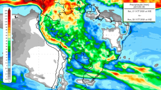Mapas mostram que as chuvas terão continuidade na segunda quinzena de outubro na metade sul do país