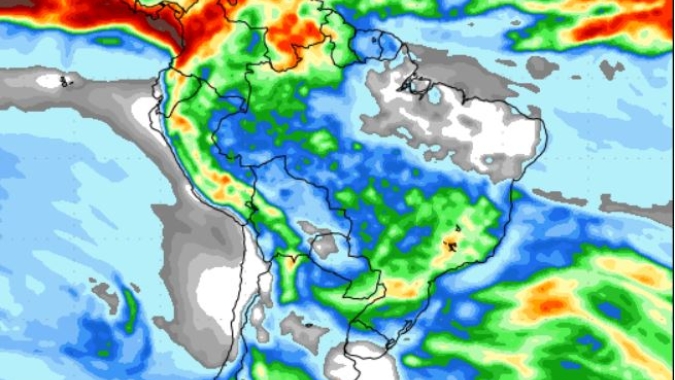Clima: Atualização do NOAA mostra formação de corredor de umidade a partir do dia 7 no Centro-Sul