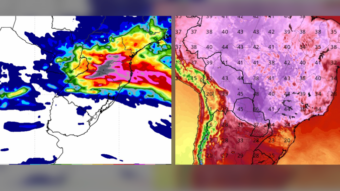 Previsão: Chuva sem trégua no Sul e calorão acima de 40ºC na região Central do Brasil