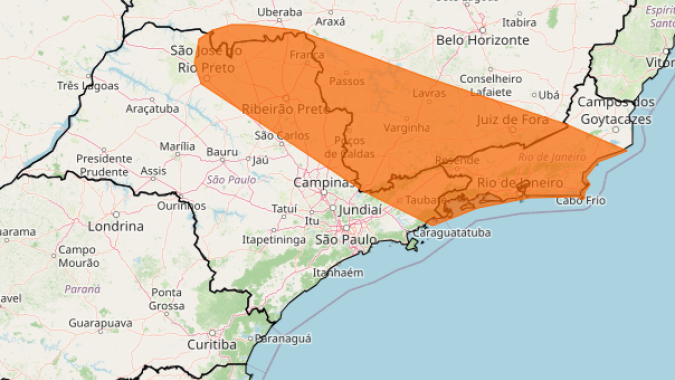 Alerta laranja para tempestades atinge áreas de São Paulo, Minas Gerais e Rio de Janeiro