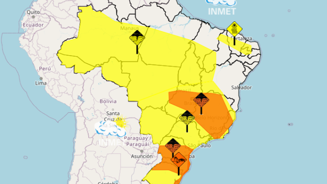 Sul, Sudeste e Centro-Oeste têm alerta laranja para tempestade neste final de semana
