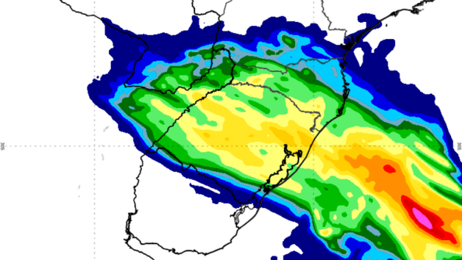Chuva sobre a Região Sul nos próximos dias deve subir apenas até o sul do Paraná