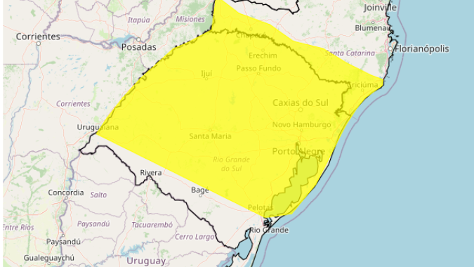 Rio Grande do Sul e Santa Catarina têm alerta para tempestade nos próximos dias