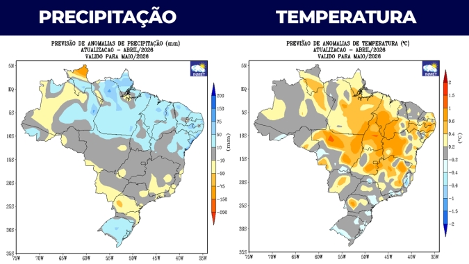 Inmet divulga projeção climática para maio e aponta impactos no campo