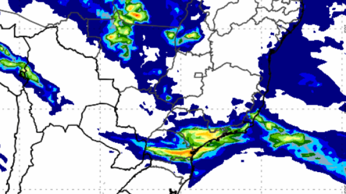 Inmet alerta para chuvas sobre o Paraná, Santa Catarina e áreas isoladas do Centro-Oeste e Sudeste