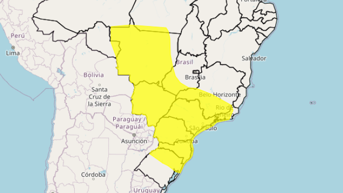 Inmet alerta para tempestades em áreas do Sul, Sudeste e Centro-Oeste