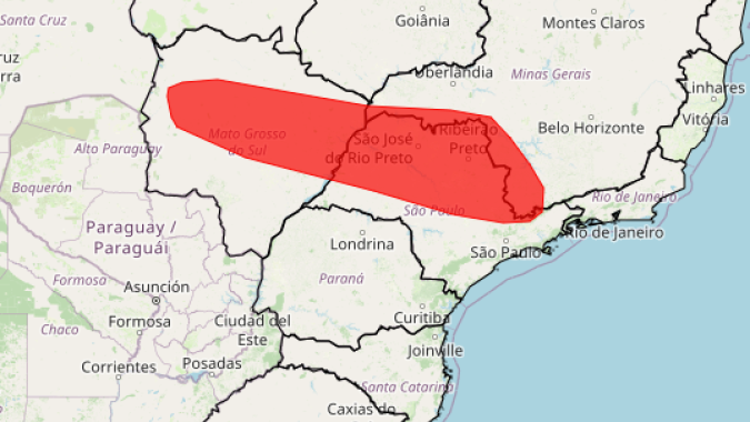 Inmet emite alerta de grande perigo para acumulado de chuva no interior de SP, MS e MG