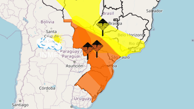 Final de semana tem alerta laranja para tempestades e chuvas intensas no Centro-Sul do Brasil