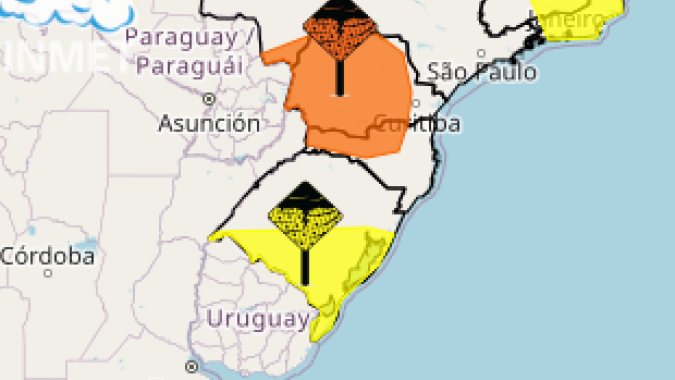 Inmet alerta para de perigo para tempestade sobre Paraná e Santa Catarina na 6ª feira (12)