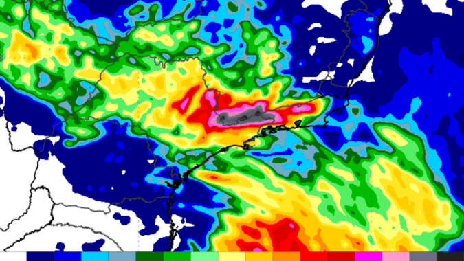 Previsão do Inmet mostra forte chuva sobre o sul de Minas Gerais a partir do final desta semana