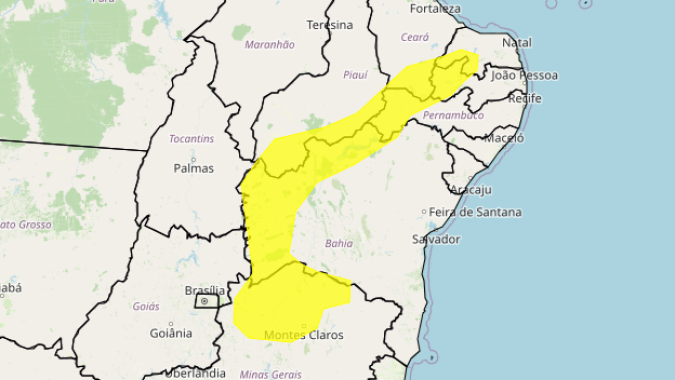 Áreas do Nordeste e do norte de Minas Gerais têm alerta para baixa umidade
