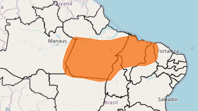 Inmet alerta para chuvas intensas entre leste do Amazonas e noroeste do Ceará