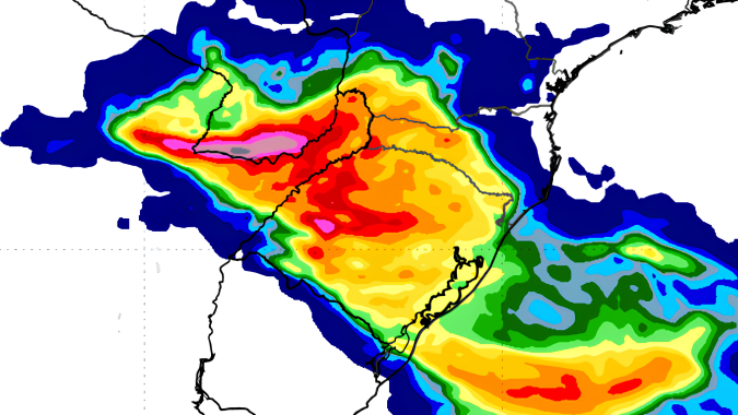 Nova rodada de chuvas sobre Rio Grande do Sul, Santa Catarina e Paraná ocorre a partir de 5ª feira (19)