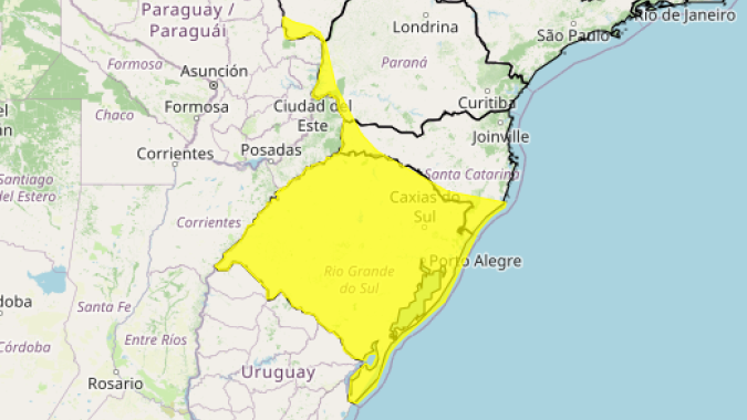 Região Sul tem alerta para tempestades nesta quarta-feira (19)