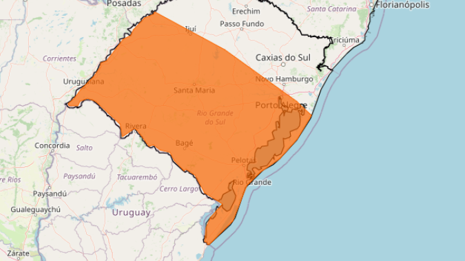 Rio Grande do Sul tem alerta de perigo para tempestade no final de semana