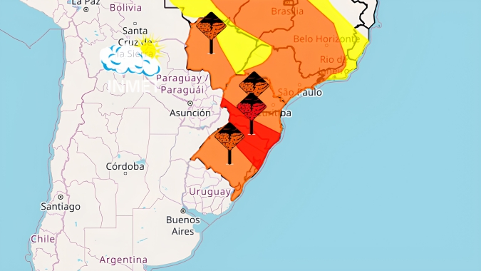 Inmet alerta para perigo de chuvas intensas e tempestade no Sul, Sudeste e Centro-Oeste