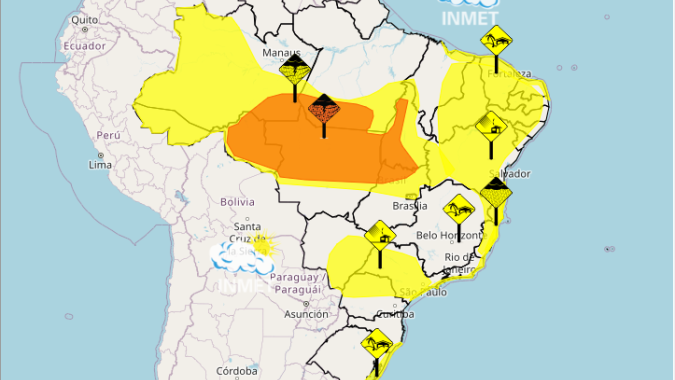 Inmet emite série de alertas para chuvas, tempestades e ventos fortes