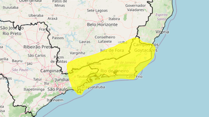 Área entre São Paulo, Minas Gerais e Rio de Janeiro tem alerta para tempestades nesta 4ª feira (27)