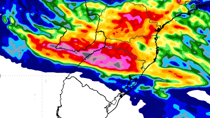 Projeção do Inmet mostra fortes chuvas sobre o Rio Grande do Sul no início de dezembro