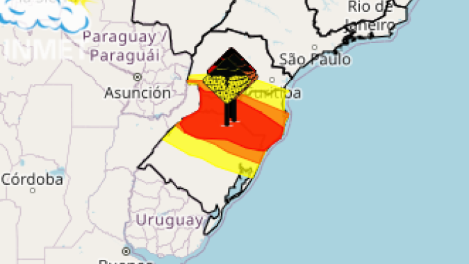 Inmet emite alerta vermelho de grande perigo para acumulado de chuva no Sul do Brasil