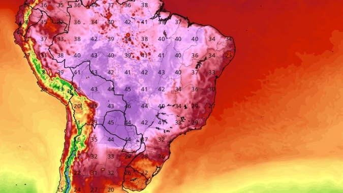 Despedida do inverno será com Brasil pegando fogo: GFS mostra máximas acima de 40ºC no Brasil