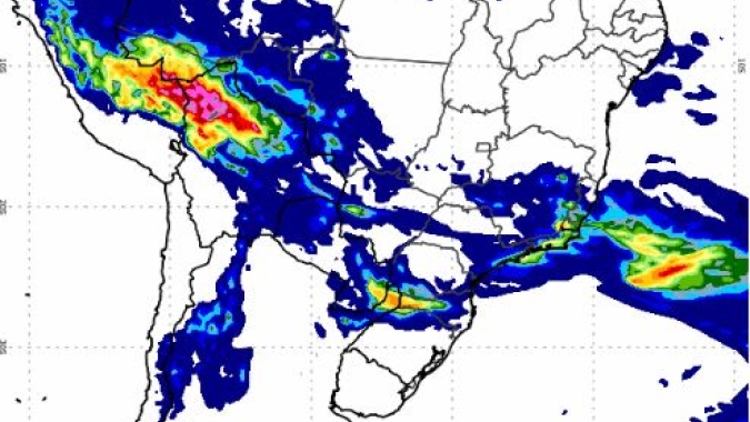 Avanço de frente fria provoca chuva forte no Sudeste e Centro-Oeste do Brasil nesta 5ª feira