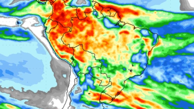 Atualização do NOAA mostra que virada do mês pode trazer chuvas e alívio para o Sul do Brasil