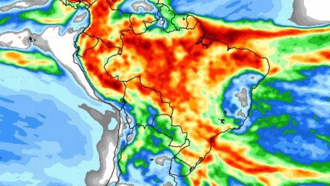 NOAA prevê chuvas em boa parte do Brasil nas próximas duas semanas