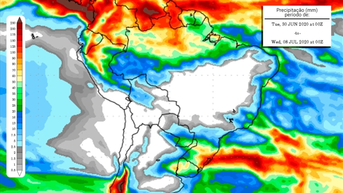 Frente fria se organiza a partir de quarta-feira (24) com chuva e frio para o Sul e parte do Sudeste ao longo da semana