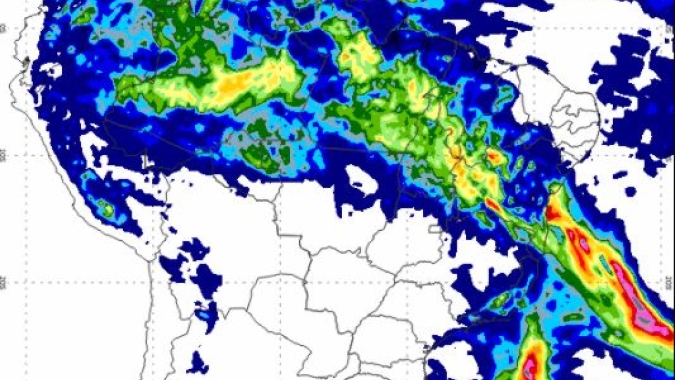 Chuvas continuam intensas no Norte e Nordeste, enquanto Centro-Sul do país permanece com massa de ar seco