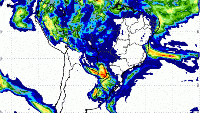 Previsão: Baixa umidade e tempo muito seco no Centro-Norte do Brasil e risco de granizo em áreas do Sul