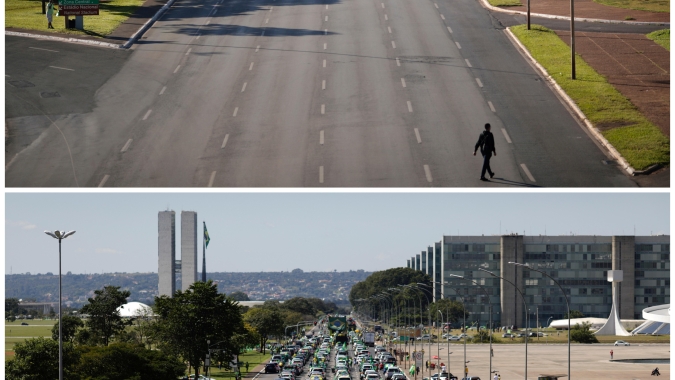 Com protestos de caminhoneiros no país, PM faz bloqueio preventivo na Praça dos Três Poderes em Brasília