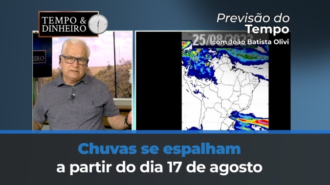 Chuvas se espalham a partir do dia 17 de agosto com umidade chegando ao centro-oeste.El Niño intenso