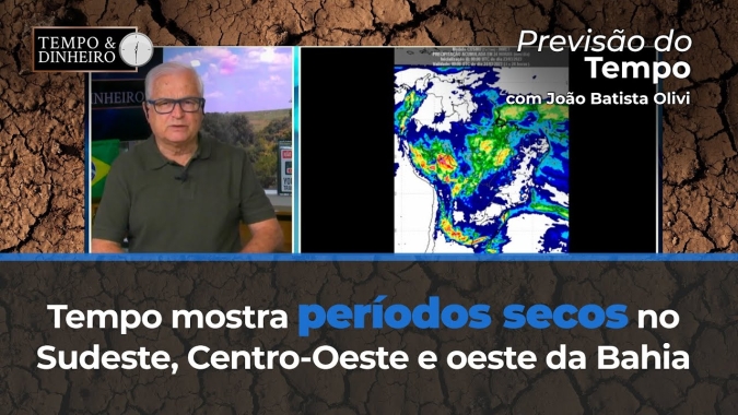 Tempo mostra períodos secos em áreas do Sudeste, Centro-Oeste e oeste da Bahia nos próximos 15 dias