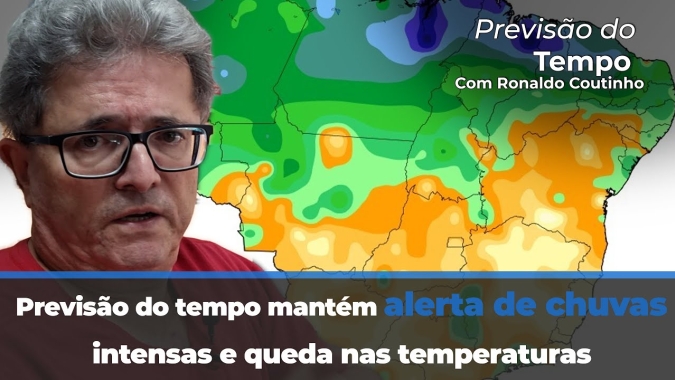 Previsão do tempo mantém alerta de chuvas intensas e queda nas temperaturas.