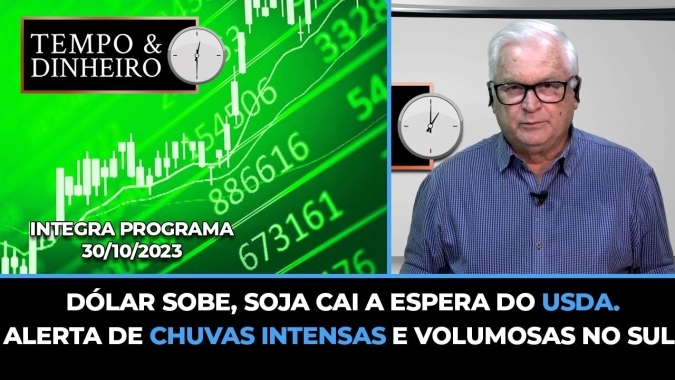 Dólar sobe, soja cai a espera do USDA.Alerta de chuvas intensas e volumosas no Sul.