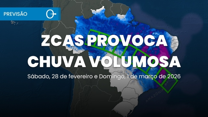 ZCAS Provoca Chuva Volumosa e Ventos de 70 km/h no Brasil 28/02 e 01/03/2026