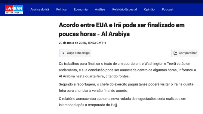 Royal Rural: "Versão final do acordo EUAxIrã foi alcançada com a mediação do Paquistão e deve ser anunciada nas próximas horas", diz a mídia iraniana