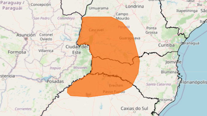 Região Sul tem alerta laranja para tempestade nesta quinta-feira (05)