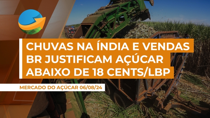 Chuvas na Índia, exportação forte do Brasil justificam açúcar abaixo de 18 cents/lbp em NY