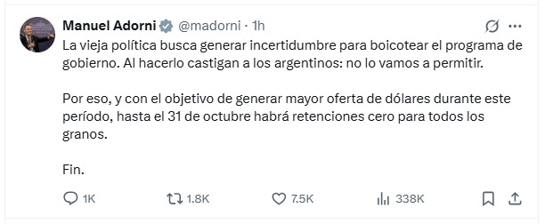 Anúncio Manoel Adorni - Argentina