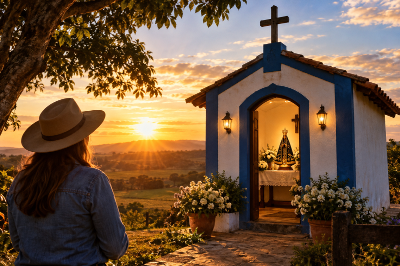 Capela Rural ao Pôr do Sol