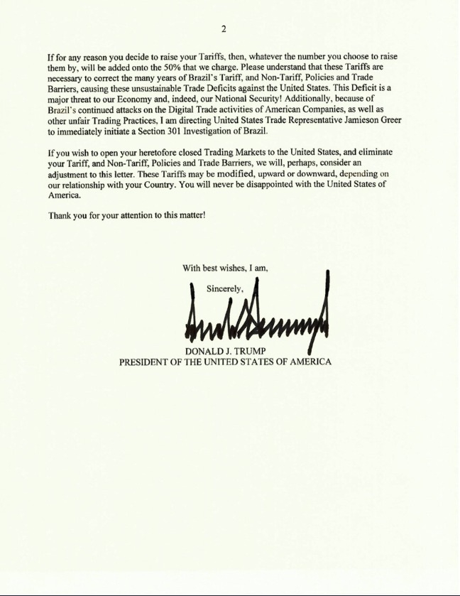 Carta Donald Trump ao Brasil (1)