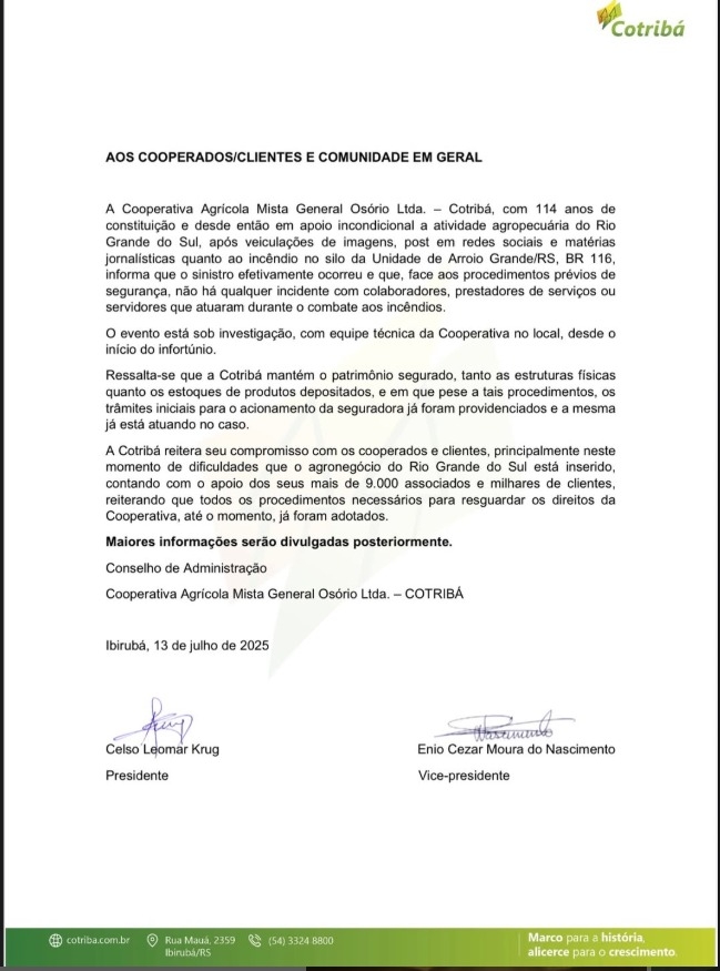 Nota Oficial - Cotribá