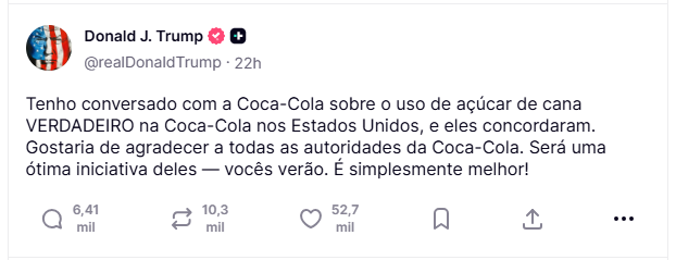Publicação de Donald Trump na rede social Truth Social, tranduzida para português