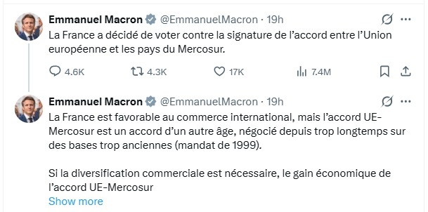 Tweets Macron - UE-Mercosul
